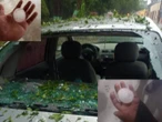 Enormes granizos destruyen parabrisas de autos en Coahuila