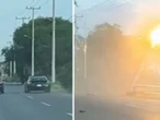Por jugar arrancones, auto choca y derriba tres postes de luz