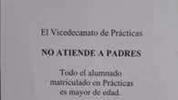 Estupor por el llamativo cartel que ha colgado una universidad en los pasillos: "No se atiende a padres"