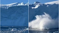 Vídeo: Un iceberg se desprende generando una ola gigante frente a la embarcación de unos turistas que se salvan de milagro