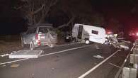 Dog left behind after driver runs from wreckage, after caravan crash in Adelaide