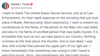 Trump says he was 'shot with bullet' in social media post
