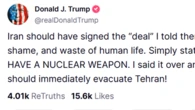 'Immediately evacuate Tehran': Trump's chilling social media warning