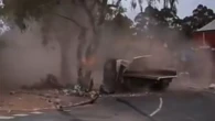 Dashcam footage captures truck taking out cars, power lines after brake failure