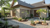 7 Desain Rumah Kampung Batu Templek dan Taman Kering yang Estetik Bikin Hunian Terlihat Le...