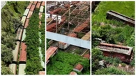 Drone mostra estação e trilhos de trem abandonados