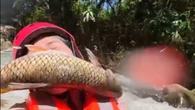 Turista leva peixada no rosto durante passeio de bote