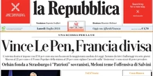 Le prime pagine di oggiLe elezioni in Francia, il maltempo in Valle d'Aosta e Piemonte, e i commenti all'eliminazione dell'Italia dagli Europei