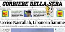 Le prime pagine di oggiL'uccisione di Hassan Nasrallah, il ricorso della WADA contro l’assoluzione di Sinner e il “campo largo” in difficoltà