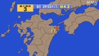 【地震速報】大分県で震度3 津波の心配なし
