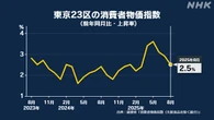 東京23区 8月消費者物価指数 前年同月比2.5％上昇