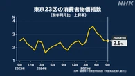 東京23区 9月の消費者物価指数 前年同月比2.5％上昇