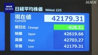 株価 一時600円以上値下がり