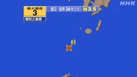 【地震速報】鹿児島 諏訪之瀬島で震度３(5:34)