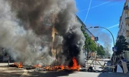 Berlin in flames: Left-wing radicals set barricades alight in fiery protest - police hurt