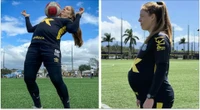 Nữ cầu thủ mang thai 8 tháng vẫn ra sân tập luyện