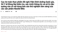 Bộ Y tế yêu cầu làm rõ vụ quảng cáo Nestlé MILO gắn tên Viện Dinh dưỡng Quốc gia