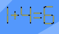 Di chuyển 2 que diêm biến phép tính 1 + 4 = 6 từ sai thành đúng