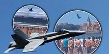 Ekstremalny manewr pilota myśliwca. Plażowicze nagrali chwile grozy