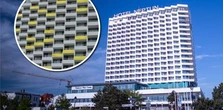 Słynny komunistyczny hotel błyszczy złotem. 55 balkonów zmieniło wygląd kultowego "Neptuna"
