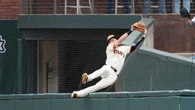 Giants' Mike Yastrzemski, Carl's grandson, clears wall for unbelievable catch