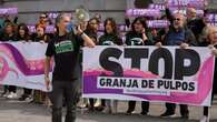 Animal rights activists in Madrid protest against plans for a large-scale octopus farm