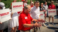 Gov Brian Kemp endorses former football coach Derek Dooley outside Georgia stadium for 2026 US Senate bid