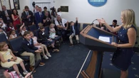 Children take over White House briefing room with questions about Trump's favorite ice cream, superpower