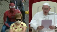 Spiderman listens to Pope Francis