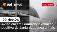 Avião cai em Gramado; sobe número de mortos de acidente em MG; popularidade de Janja despenca e mais 22/12/24