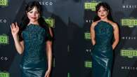 Jenna Ortega Brings Gothic Flair in Lurline Strapless Leather Dress With Molded Skull Bodice to ‘Beetlejuice, Beetlejuice’ Mexico Fan Event