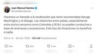 Santos pide moderación a Petro y Trump y dice que crisis diplomática no beneficia a nadie