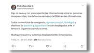 Pedro Sánchez sigue con preocupación las informaciones sobre la DANA