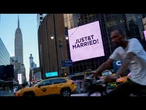 'Just Married' message appears on MSG video screen during reporter's live shot