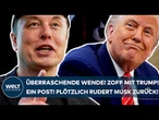USA: Überraschende Wende! Zoff mit Donald Trump! Nur ein Post! Plötzlich rudert Elon Musk zurück!