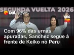 Eleição no Peru: com 96% das urnas apuradas, Roberto Sanchez segue à frente de Keiko Fujimori