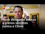 Musk desmente acesso a planos secretos do Pentágono contra a China e quer processar funcionários