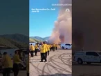 Firefighters are battling a brush fire in Southern California that has burned nearly 500 acres