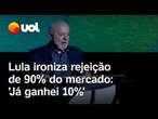 Lula cita críticas do mercado e ironiza: '100% da Faria Lima me reprovava, agora é 90%, já ganhei'