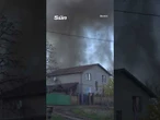 Russian suicide drone reduces building to rubble in Kramatorsk #drone #warfare