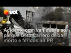 Acidente com van que ia para o parque Beto Carrero deixa morto e feridos no PR; veja vídeo