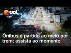 Ônibus é partido ao meio por trem: assista ao momento em que veículo é atingido em Curitiba