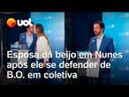 Debate Globo: Nunes se defende sobre B.O., ganha beijo da esposa e minimiza ausência de Bolsonaro