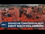 TOMATENFEST IN KOLUMBIEN: Tausende Festival-Besucher feiern matschige Ketchup-Schlacht in Sáchica!