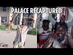 Sudanese soldiers wave guns as they seize Khartoum's presidential palace