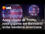 Roda-gigante de Balneário Camboriú projeta bandeira dos EUA após vitória de Donald Trump na eleição