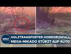 USA: Unfassbare Szenen in Pennsylvania! Horror-Unfall mit Holzlaster! Mega-Mikado stürzt auf Auto