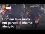 Homem em garupa leva outra moto no colo e vídeo chama atenção; veja