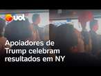 Apoiadores de Trump comemoram resultados na sede dos republicanos em NY durante apuração