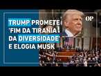 Trump promete 'fim da tirania da diversidade' e elogia Musk sob vaias e aplausos